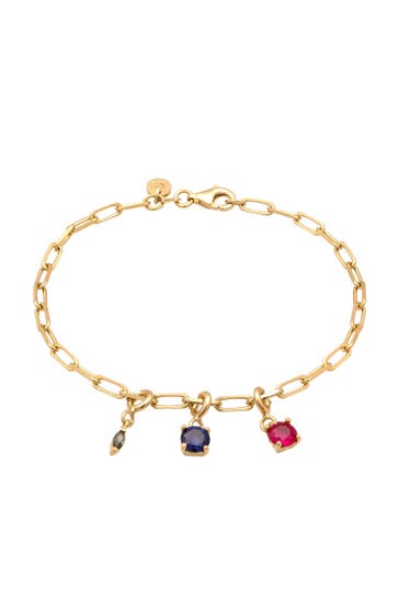 ELLI PREMIUM Armband Saphir Turmalin Rubin Anhänger 925 Sterling Silber vergoldet Gold