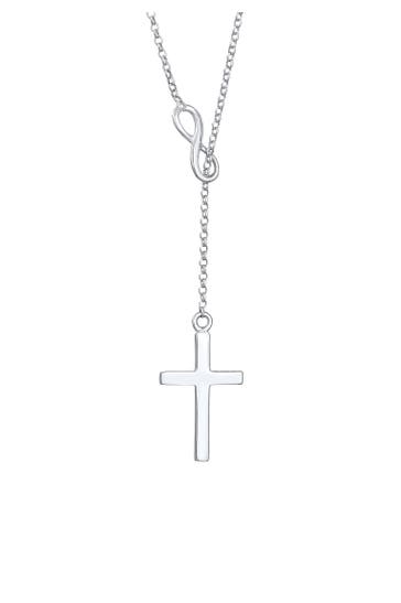 ELLI Kette Y-Kette mit Kreuz und Infinity Symbol 925 Silber Silber