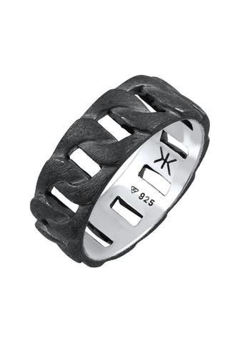 KUZZOI Ring Herren Chunky Chain 925 Silber schwarz