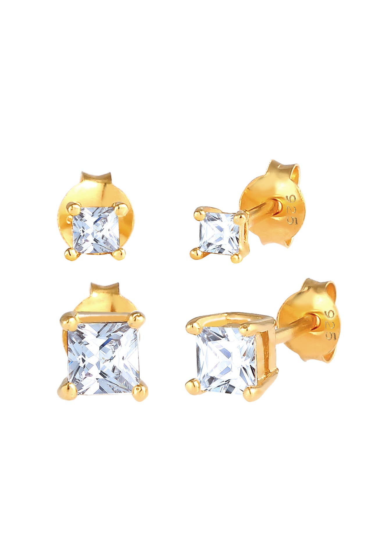 ELLI Ohrringe Zirkonia Viereck Basic (2 tlg) 925 Silber Gold, Bild 1