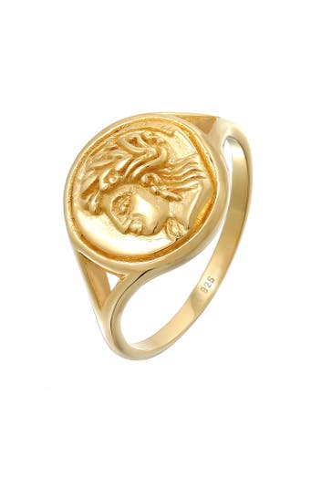 ELLI Ring Siegelring Coin Antik Münze 925 Silber Gold
