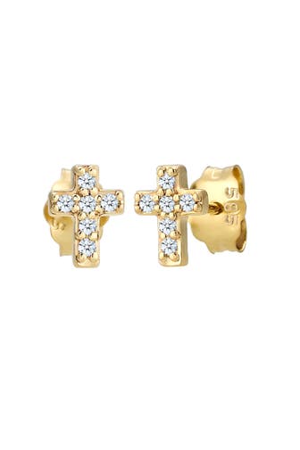 ELLI DIAMONDS Ohrringe Ohrstecker Kreuz Diamant (0.06ct) 585 Gelbgold Gold