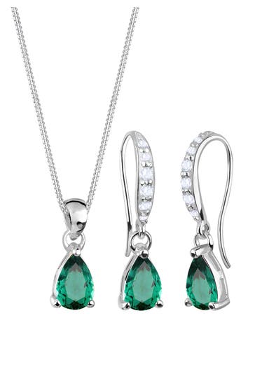 ELLI Schmuckset Kette Ohrhänger Quarz Topas 925 Silber Grün