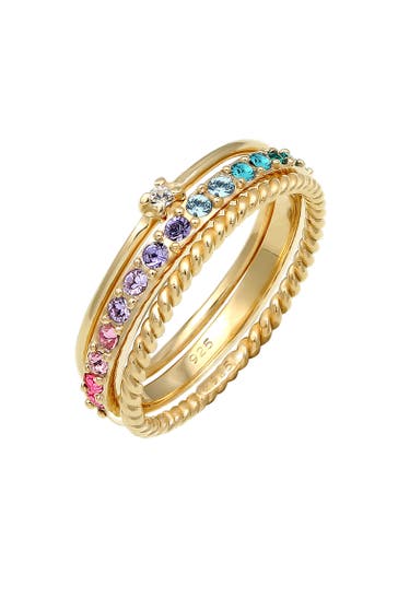 ELLI Ring Kristalle Farbig Regenbogen Set (3 tlg) 925 Silber