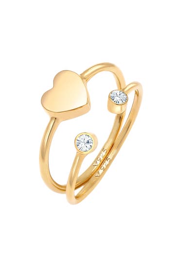 ELLI Ring Herz Liebe (2 tlg) 925 Silber, mit Kristallen von Swarovski® Gold