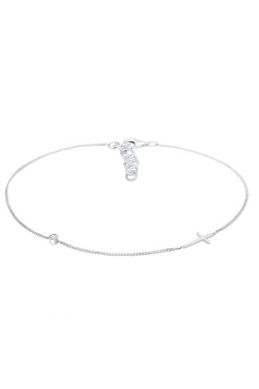 ELLI Fusskettchen Kreuz Solitär Kristalle 925 Silber Silber