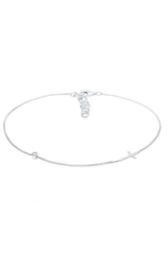 ELLI Fusskettchen Kreuz Solitär Kristalle 925 Silber Silber