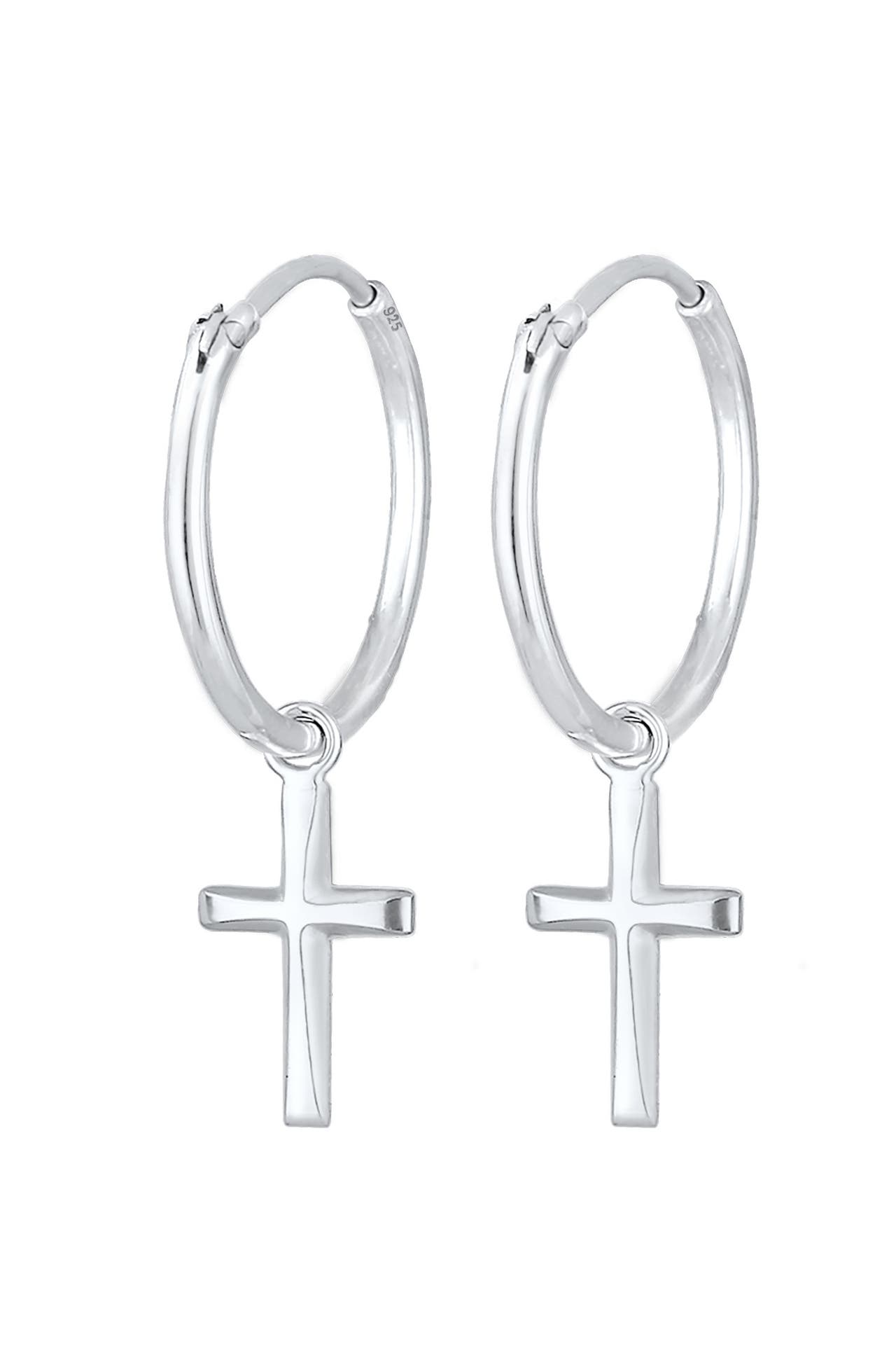 ELLI Ohrringe Creolen Hänger Kreuz Religion 925 Silber Silber, Bild 1