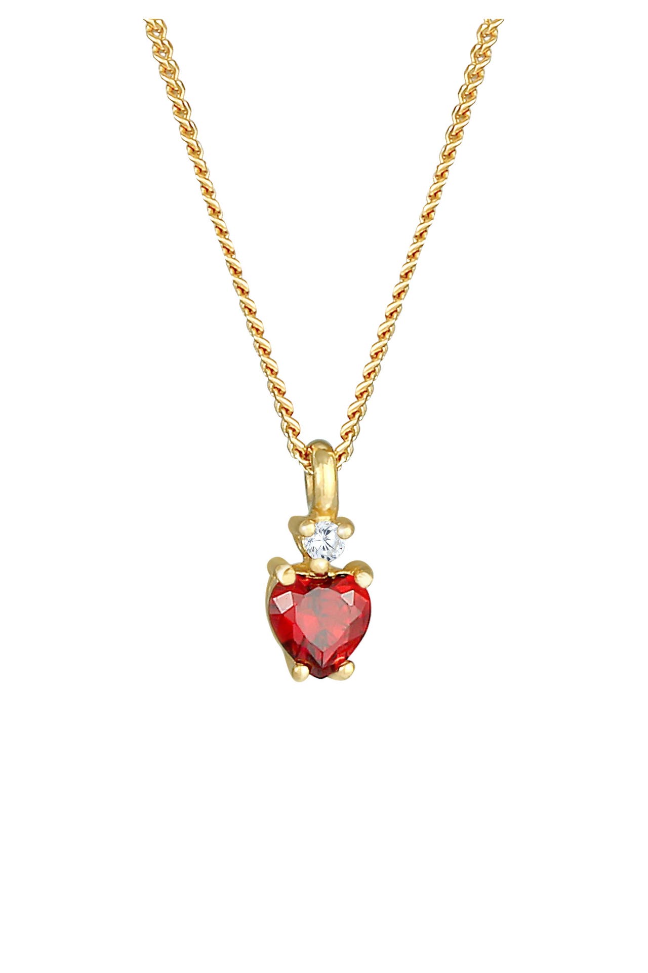ELLI Kette Herz Zirkonia Solitär Funkelnd 925 Silber Vergoldet Rot, Bild 1