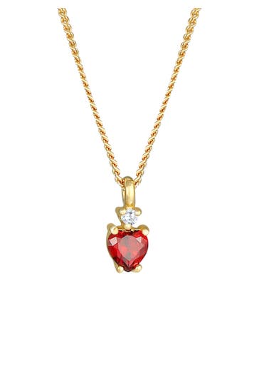 ELLI Kette Herz Zirkonia Solitär Funkelnd 925 Silber Vergoldet Rot