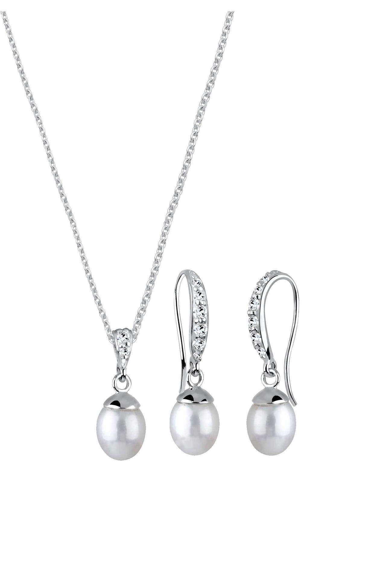 ELLI Schmuckset Elegant Perle Kristalle 925 Silber Silber, Bild 1
