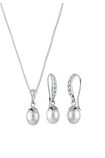 ELLI Schmuckset Elegant Perle Kristalle 925 Silber Silber