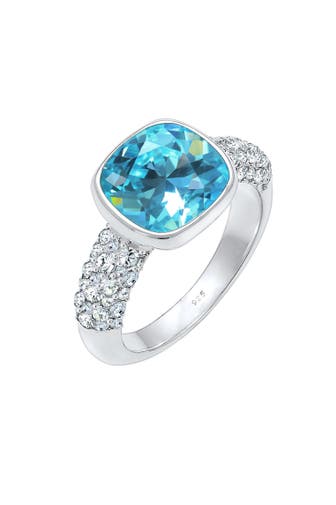 ELLI PREMIUM Ring Helblau 925 Sterling Silber, mit Kristallen von Swarovski® Silber