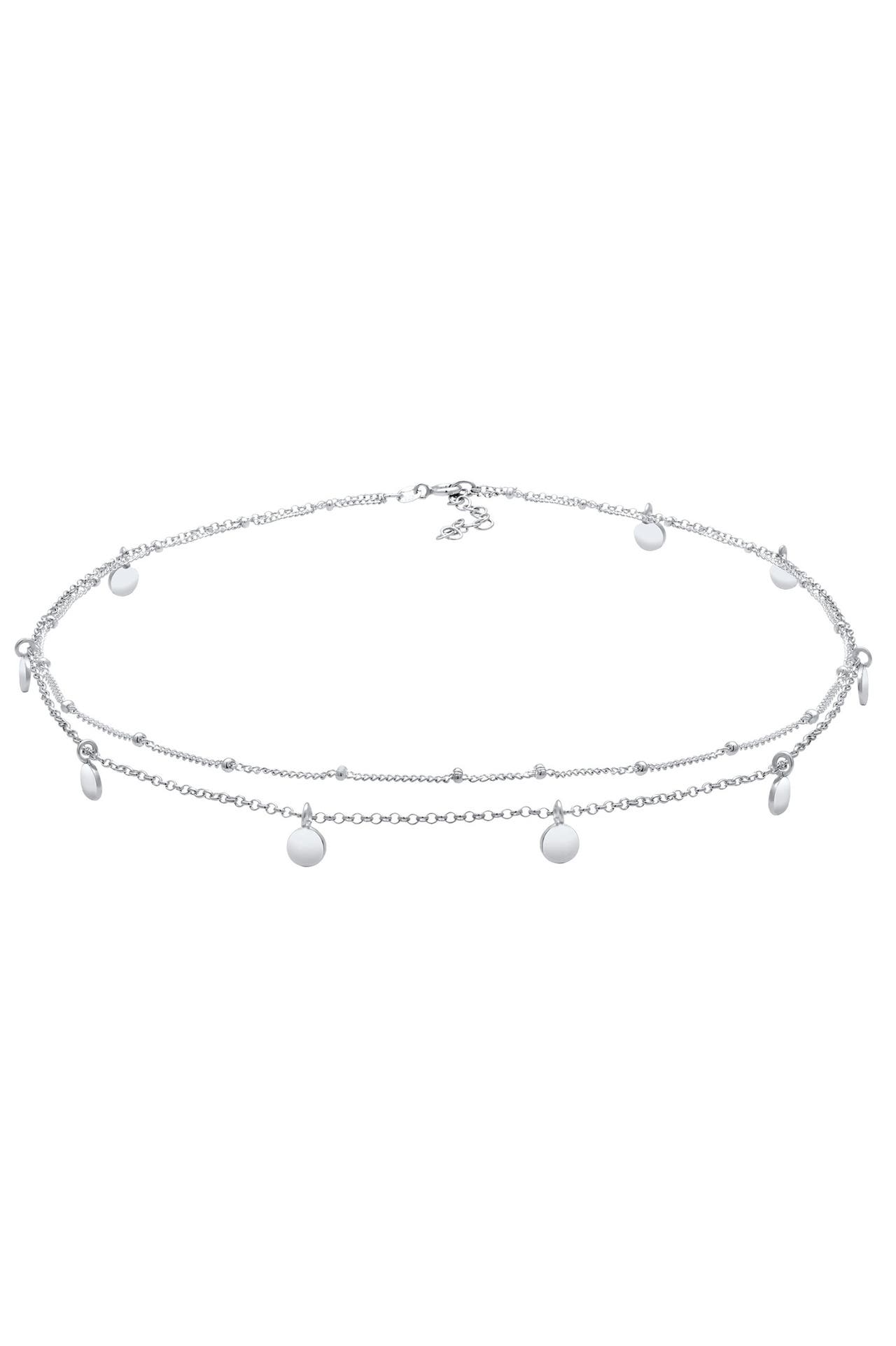 ELLI Kette Choker Layer Look Kugelkette Plättchen 925 Silber Silber, Bild 1