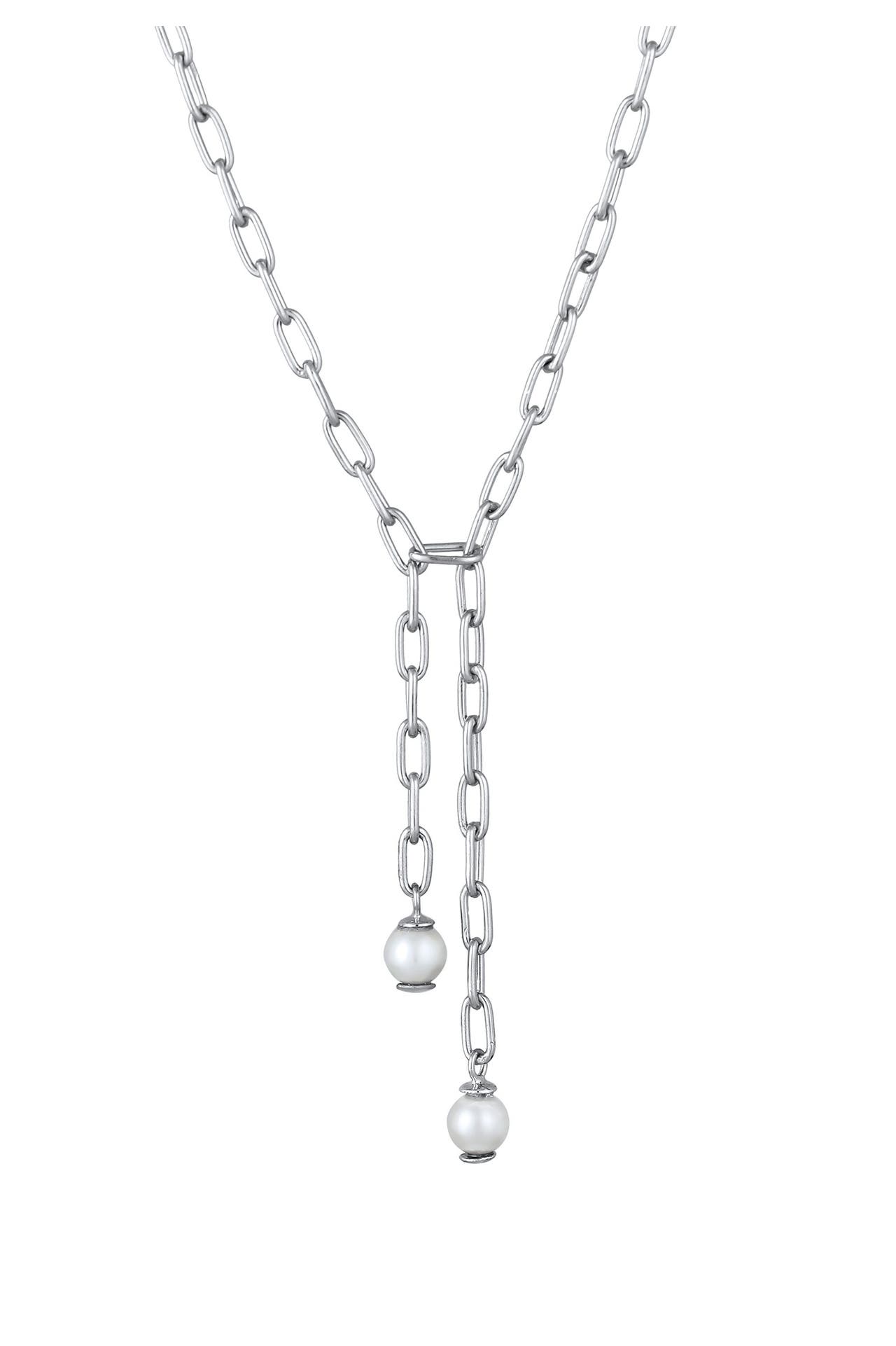 ELLI PREMIUM Kette Y-Kette Gliederkette Synthetische Perle Weiß 925 Sterling Silber Silber, Bild 1