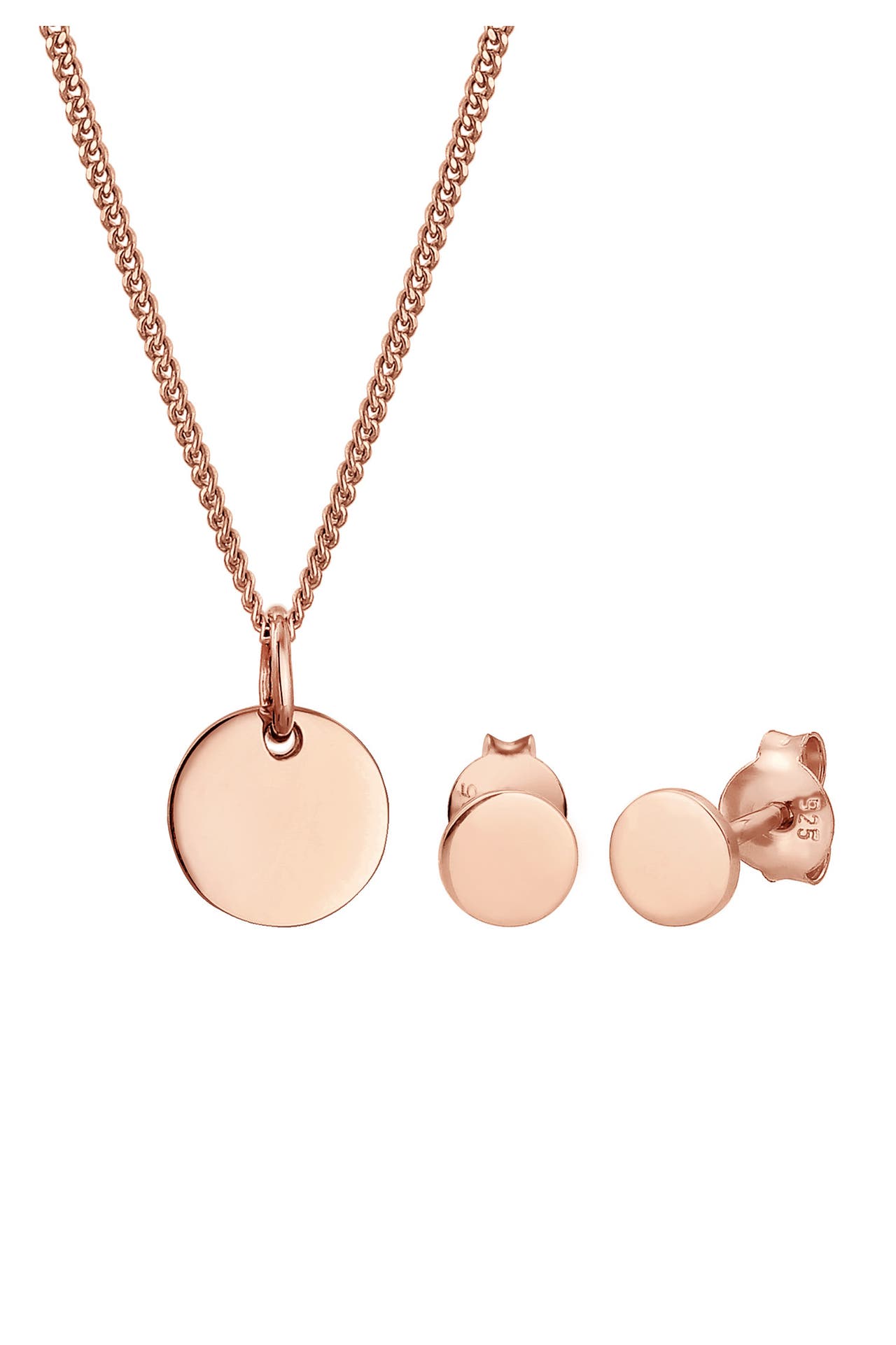 ELLI Schmuckset Halskette Ohrstecker Plättchen 925 Sterling Silber Rosegold, Bild 1