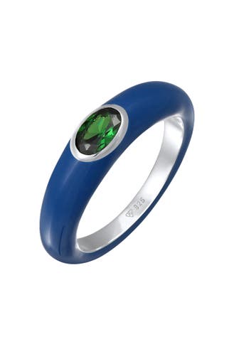 ELLI Ring Zirkonia Oval Solitär Emaille 925 Silber Blau