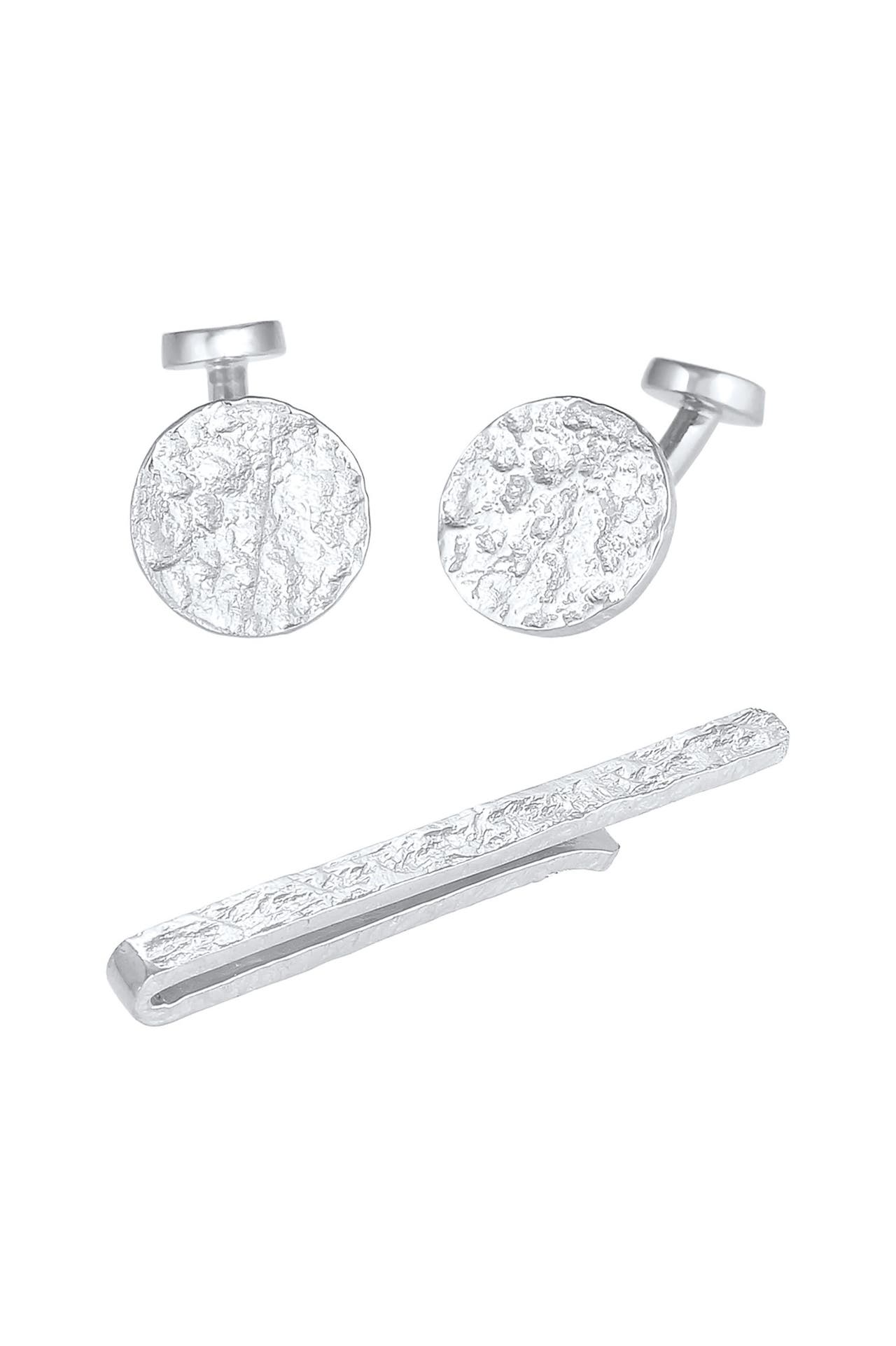 KUZZOI Krawatten & Fliegen Manschettenknöpfe Krawattennadel Struktur Silber Silber, Bild 1