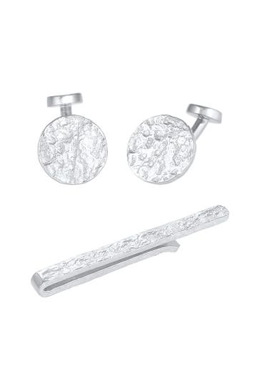 KUZZOI Krawatten & Fliegen Manschettenknöpfe Krawattennadel Struktur Silber Silber