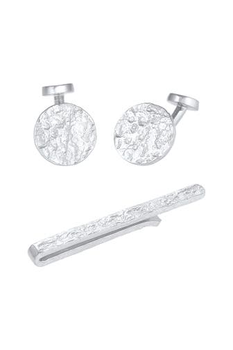 KUZZOI Krawatten & Fliegen Manschettenknöpfe Krawattennadel Struktur Silber Silber