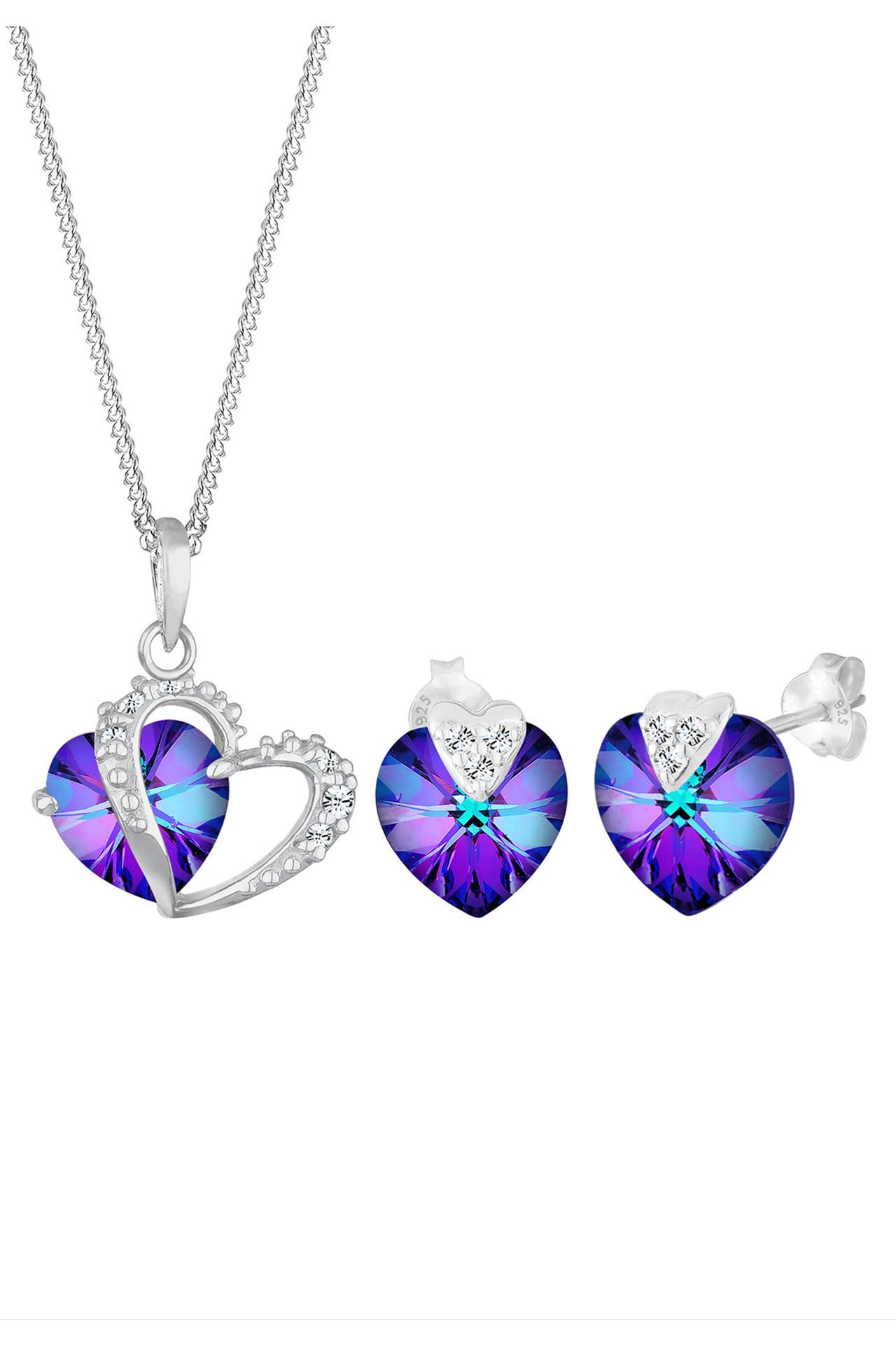 ELLI Schmuckset Herz Blau 925 Sterling Silber, mit Kristallen von Swarovski® Violett, Bild 1
