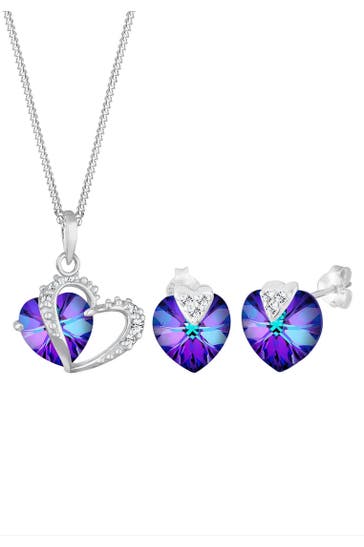 ELLI Schmuckset Herz Blau 925 Sterling Silber, mit Kristallen von Swarovski® Violett