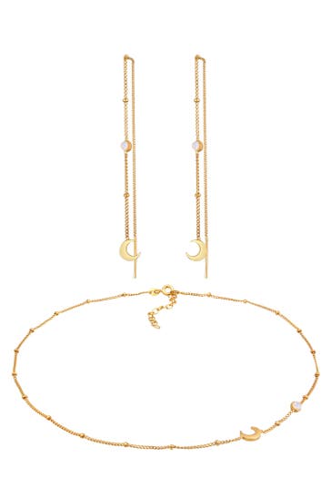 ELLI Schmuckset Halbmond Mond Mondstein Astro 925 Silber Gold