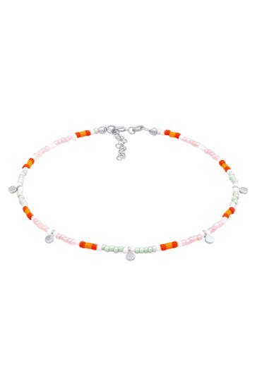 ELLI Fusskettchen Plättchen Glas Beads Bunt 925 Silber Silber