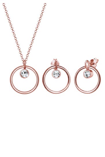 ELLI Schmuckset Kreis Geo 925 Silber, mit Kristallen von Swarovski® Rosegold
