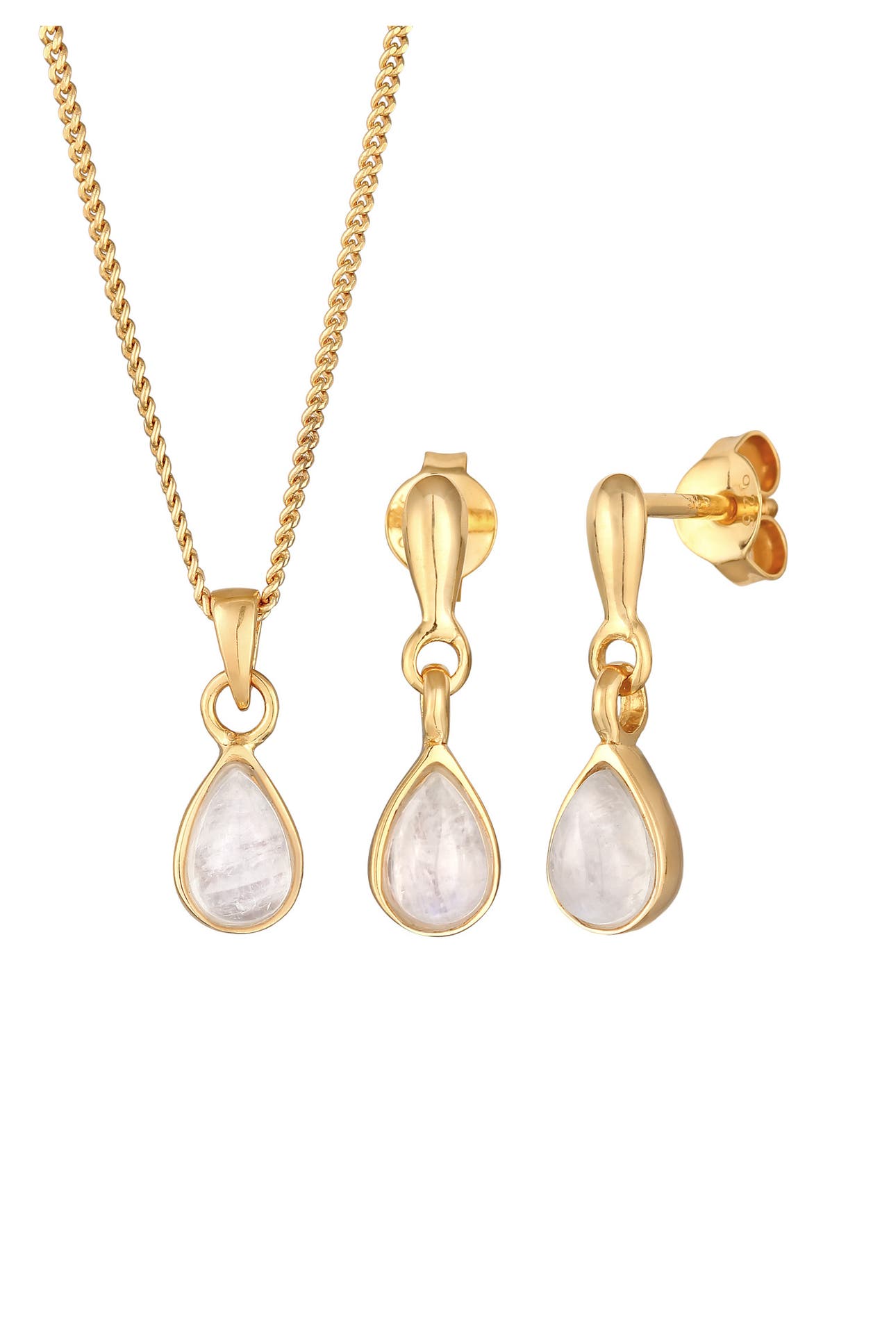 ELLI PREMIUM Schmuckset Mondstein Kette Ohrhänger 925 Silber vergoldet Gold, Bild 1