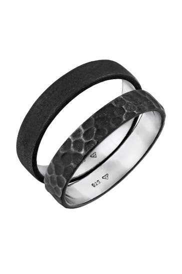 KUZZOI Ring Kuzzoi Ring Set Basic Gehämmert 925 Silber Schwarz