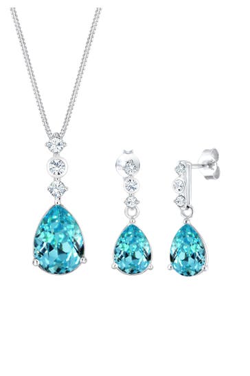 ELLI PREMIUM Schmuckset Tropfen Weiß 925 Silber, mit Kristallen von Swarovski® Blau