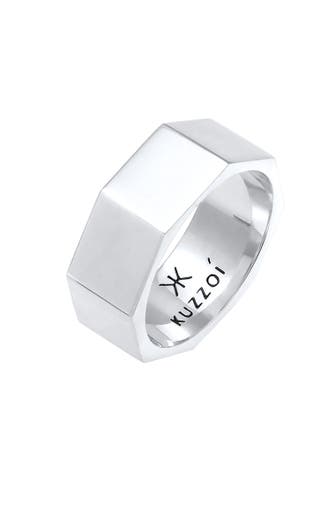 KUZZOI Ring Herren Bandring Achteck Breit 925 Silber Silber