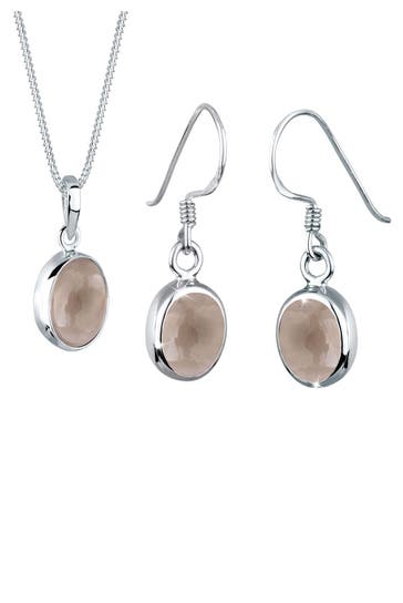 ELLI Schmuckset Quarz Braun 925 Sterling Silber Braun