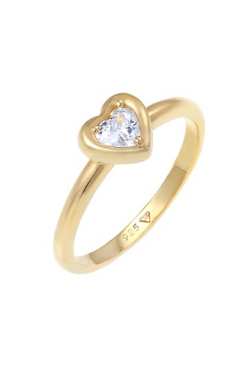 ELLI Ring Ring Herz Zirkonia Funkelnd Liebe 925 Silber Gold