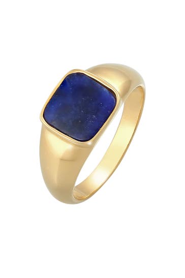 ELLI PREMIUM Ring Siegelring Sodalith Quadrat 925 Silber