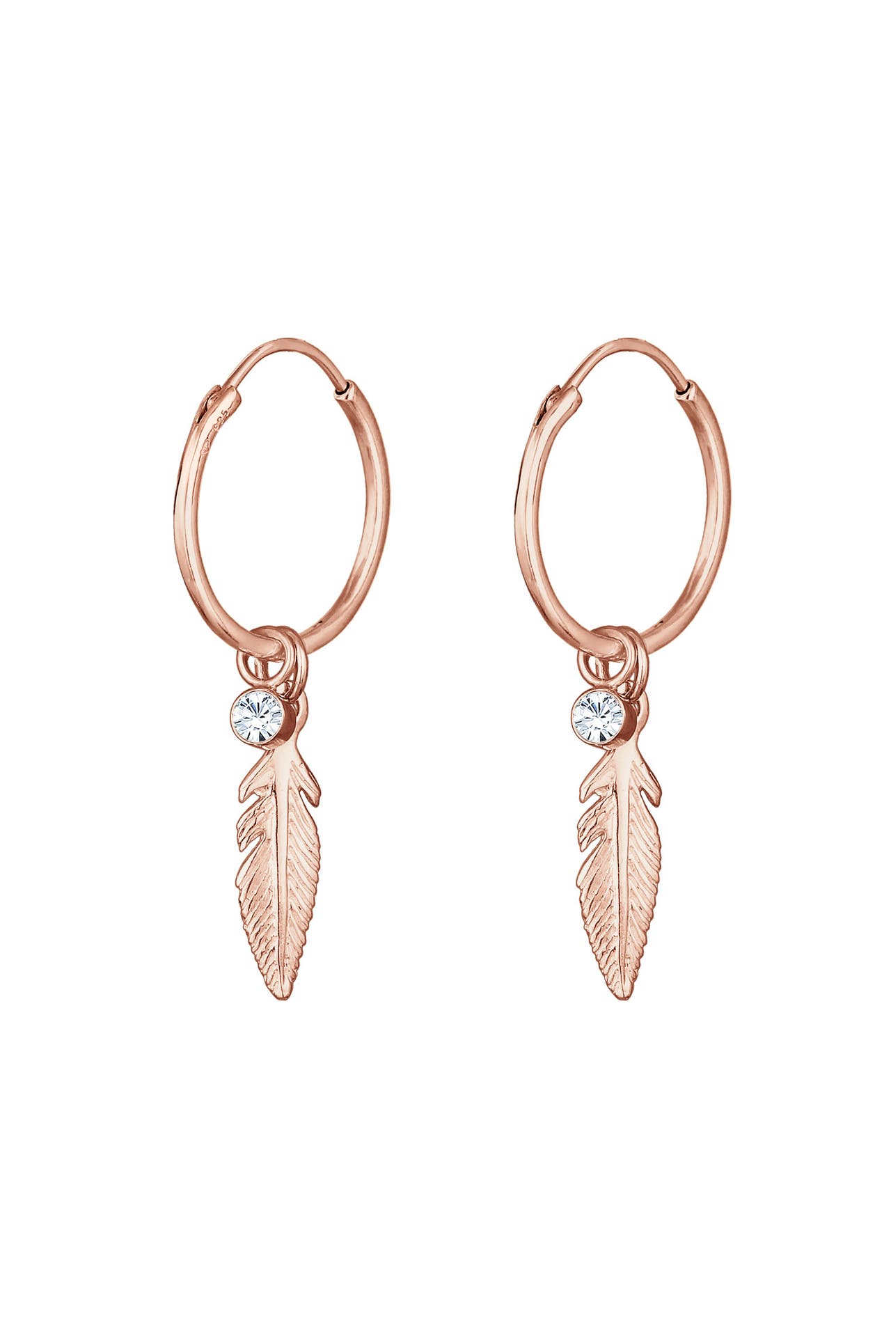 ELLI Ohrringe Creole Feder Einhänger 925 Silber, mit Kristallen von Swarovski® Rosegold, Bild 1