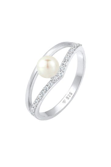 ELLI Ring Süßwasserzuchtperle Kristalle 925 Sterling Silber Silber