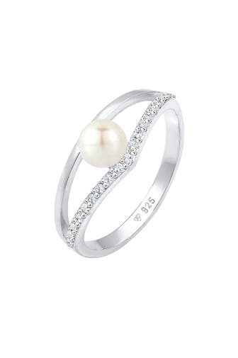 ELLI Ring Süßwasserzuchtperle Kristalle 925 Sterling Silber Silber