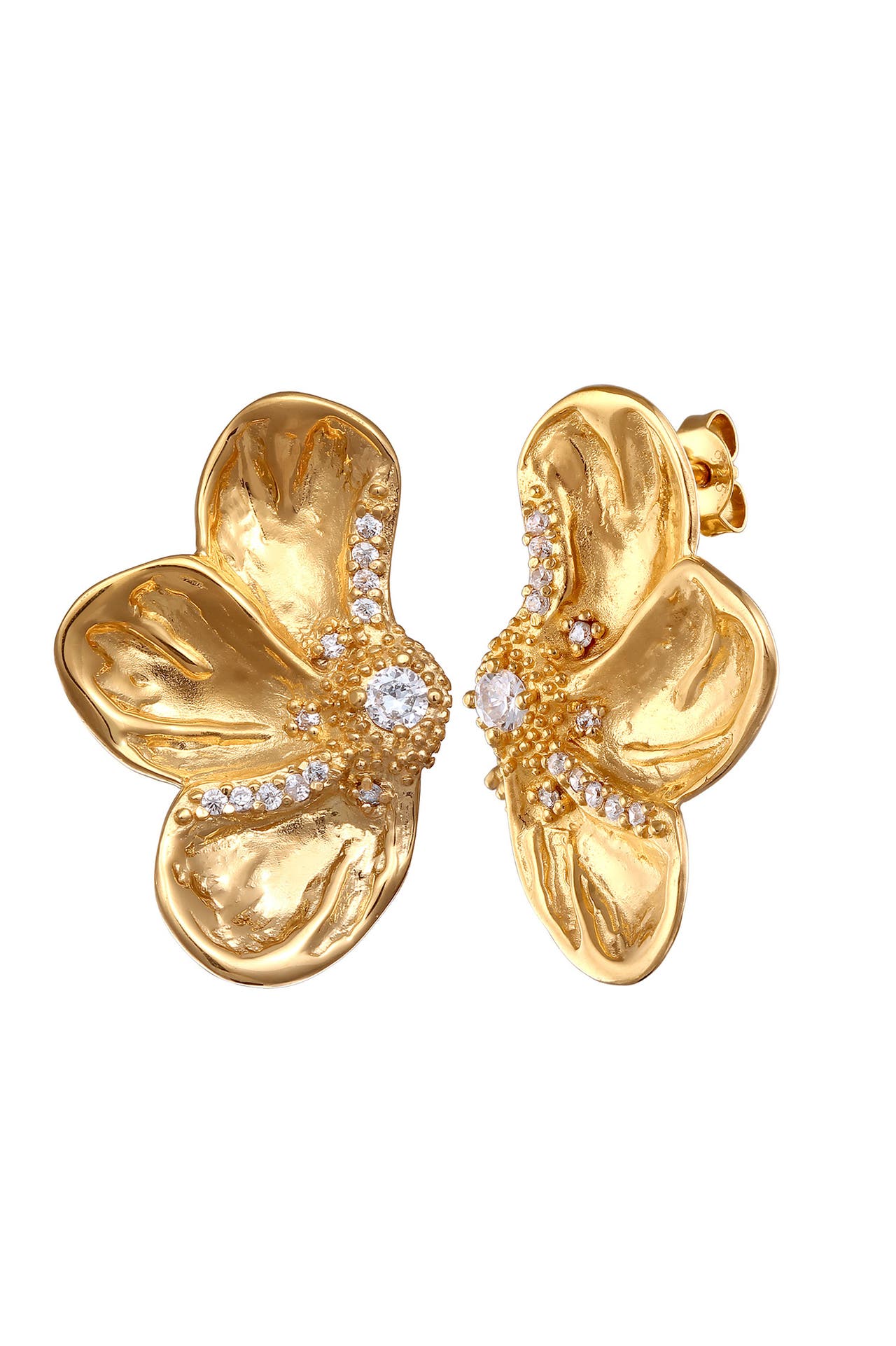 ELLI PREMIUM Ohrringe Blume Zirkonia Weiß Diamantschliff 925 Sterling Silber gold-plated Gold, Bild 1