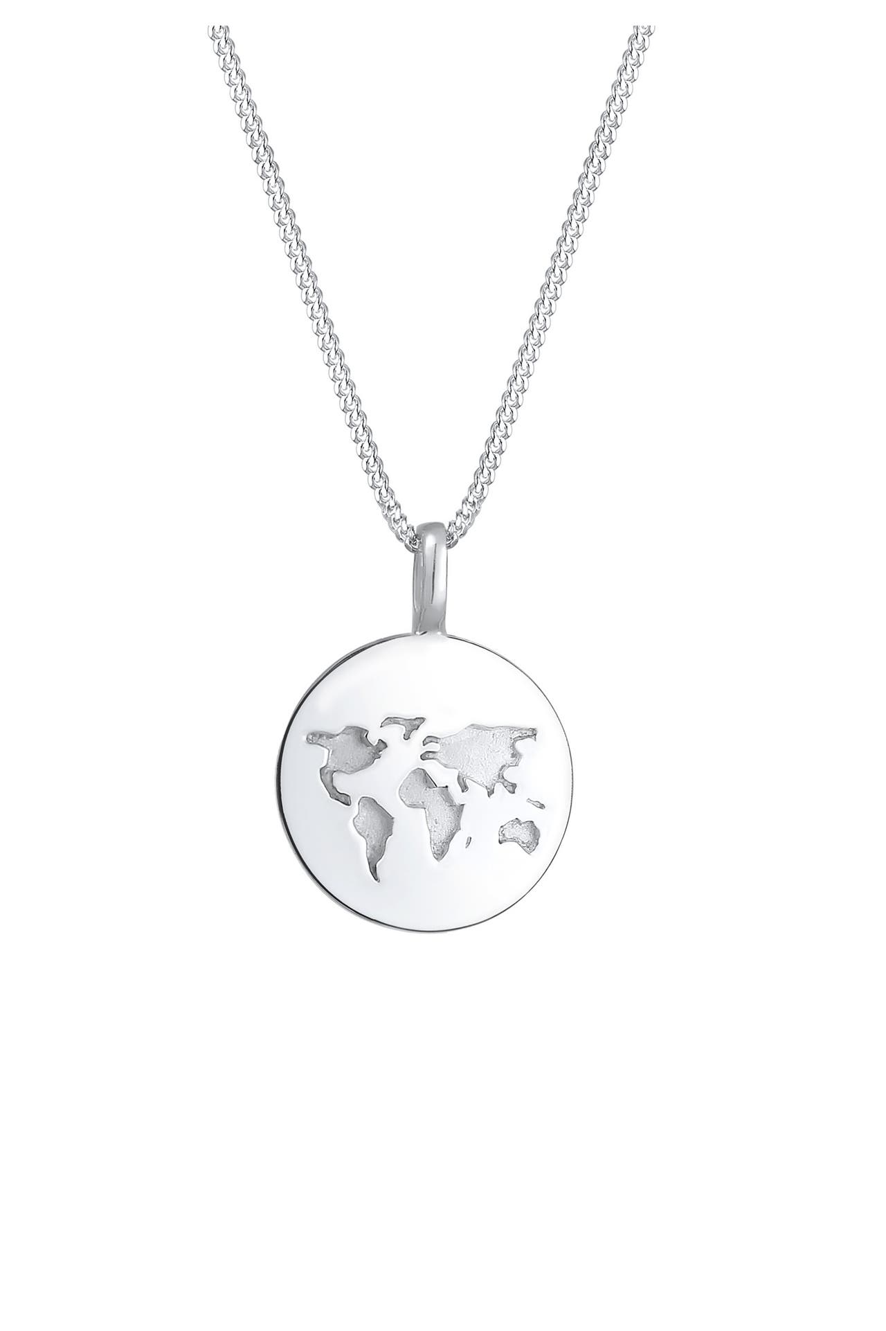 ELLI Kette Weltkugel Anhänger Plättchen Rund 925 Silber Silber, Bild 1