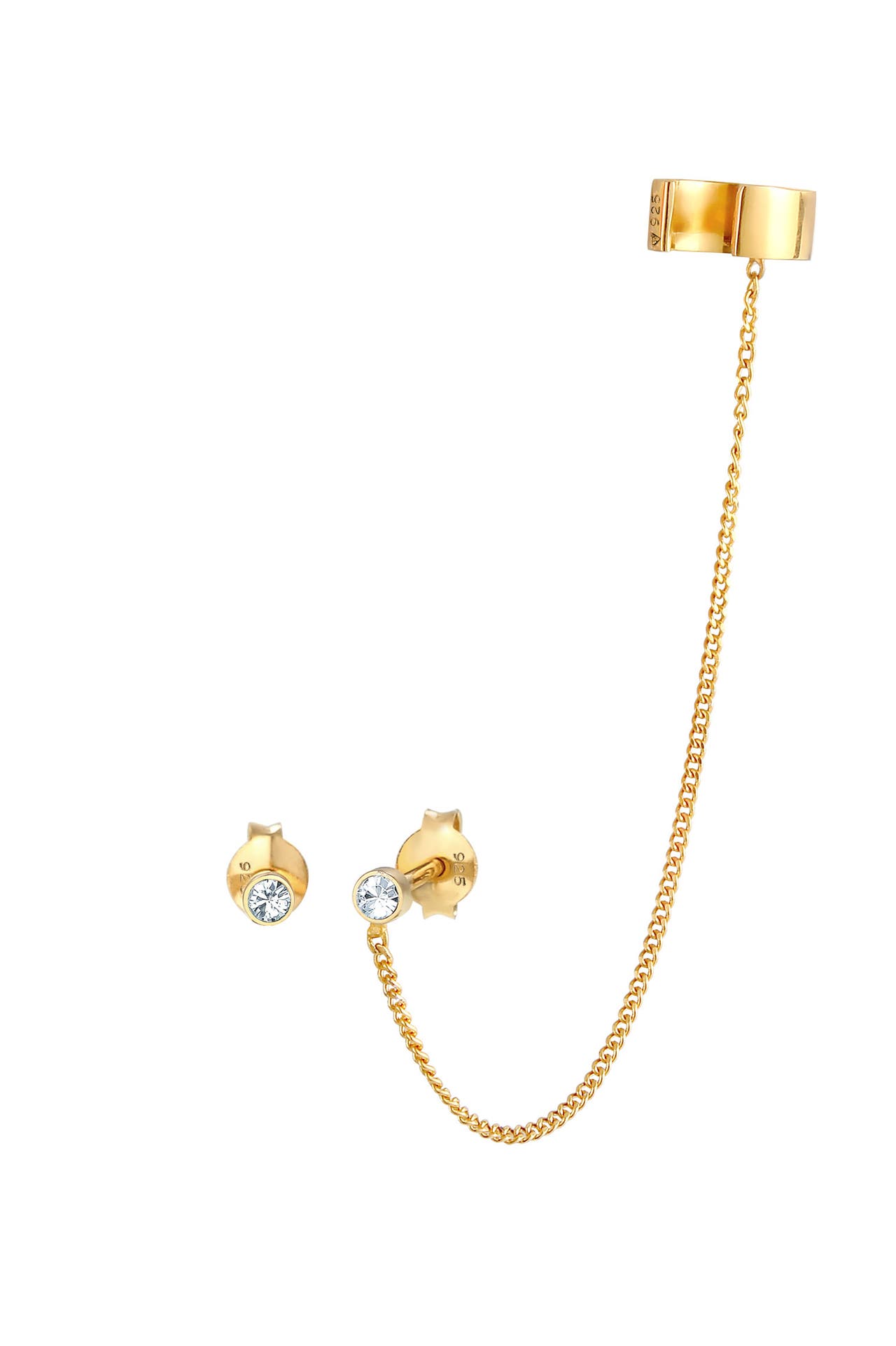 ELLI Ohrringe Earcuff Stecker Rund 925 Silber, mit Kristallen von Swarovski® Gold, Bild 1