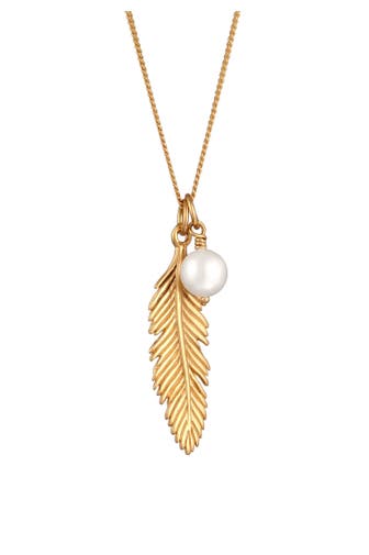 ELLI Kette Feder Muschelkernperle Weiß 925 Sterling Silber Gold