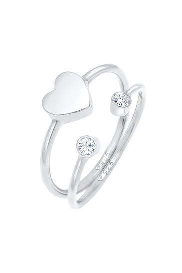 ELLI Ring Herz Liebe (2 tlg) 925 Silber, mit Kristallen von Swarovski® Silber