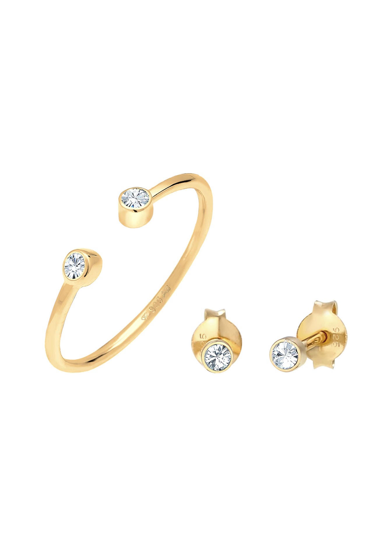 ELLI Schmuckset Ring Solitär Ohrstecker 925 Silber, mit Kristallen von Swarovski® Gold, Bild 1