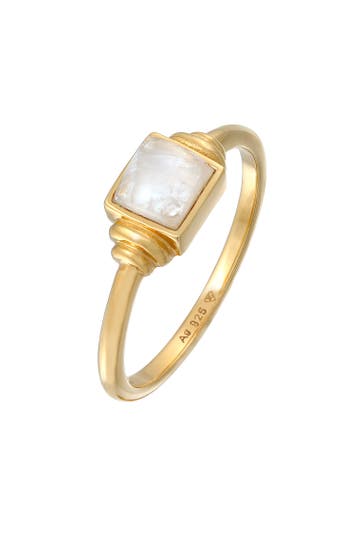 ELLI PREMIUM Ring Mondstein Quadrat Vintage 925 Silber Gold