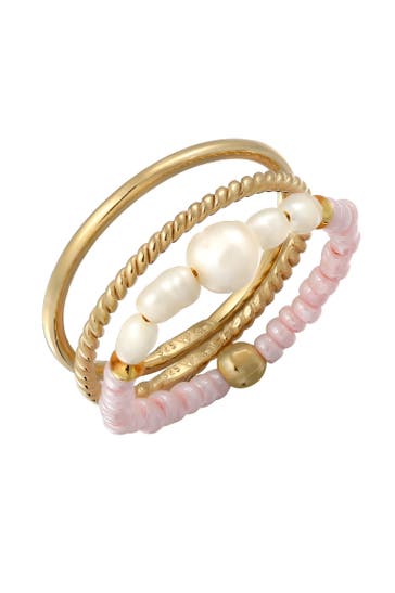 ELLI Ring Glasbeads Süßwasserperlen 3er Set 925 Silber Gold