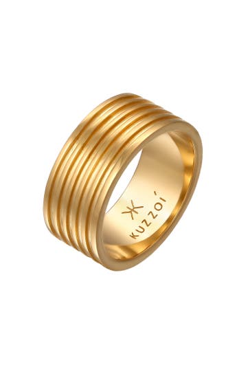 KUZZOI Ring Herren Bandring Massiv Rillen 925 Silber Gold