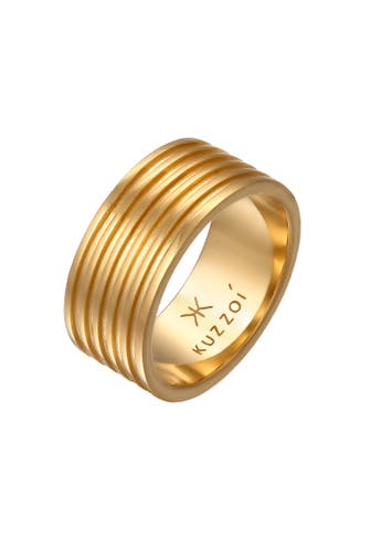 KUZZOI Ring Herren Bandring Massiv Rillen 925 Silber Gold