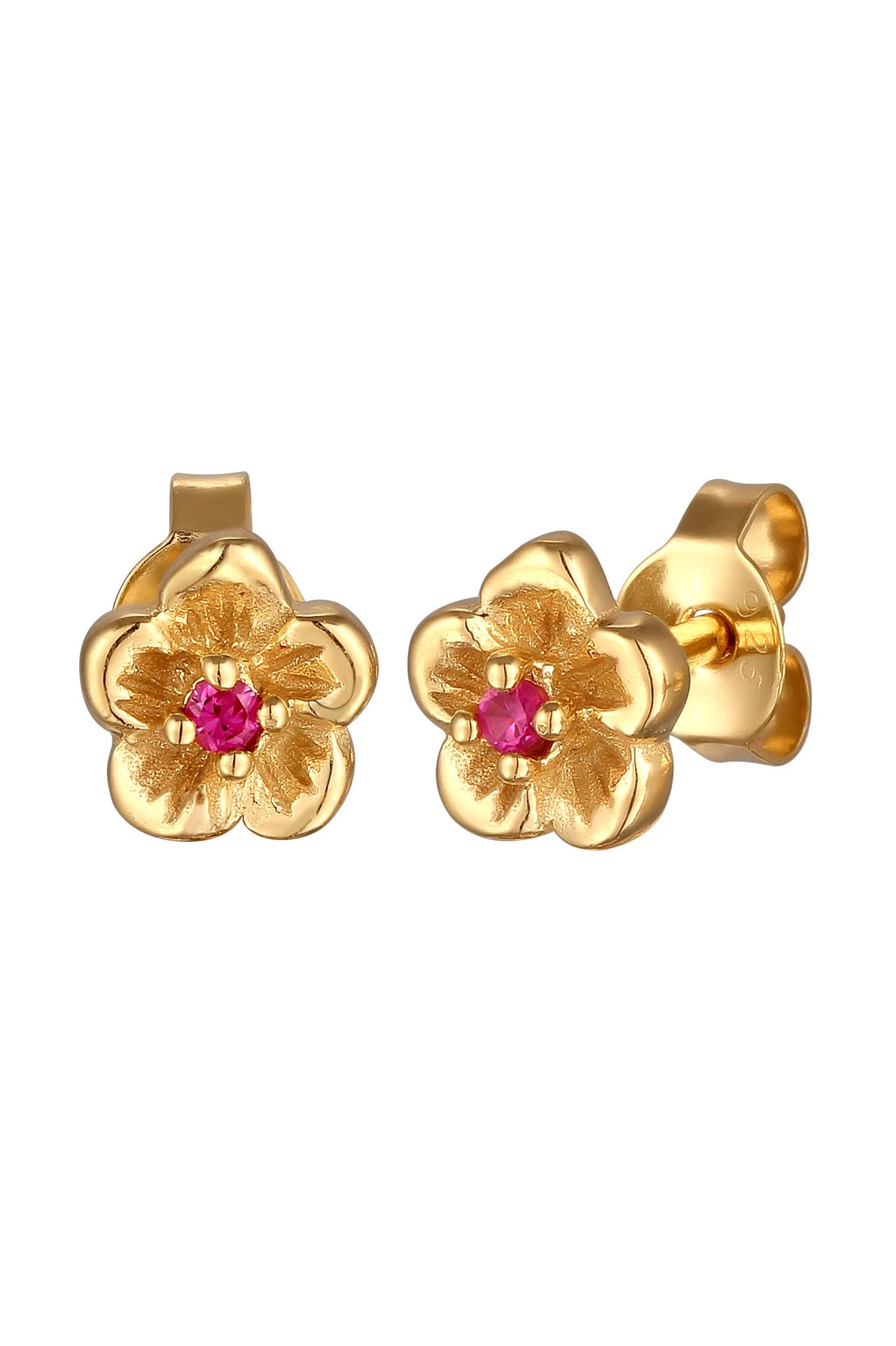 ELLI Ohrringe Blume Synthetischer Rubin Pink 925 Sterling Silber vergoldet Gold, Bild 1